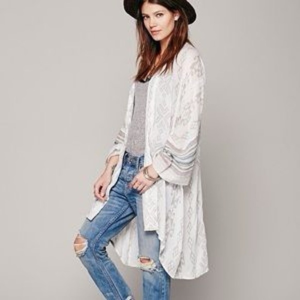 Free People - One Print Boho Open Front Long Sleeve Kimono Jacket XS/Small